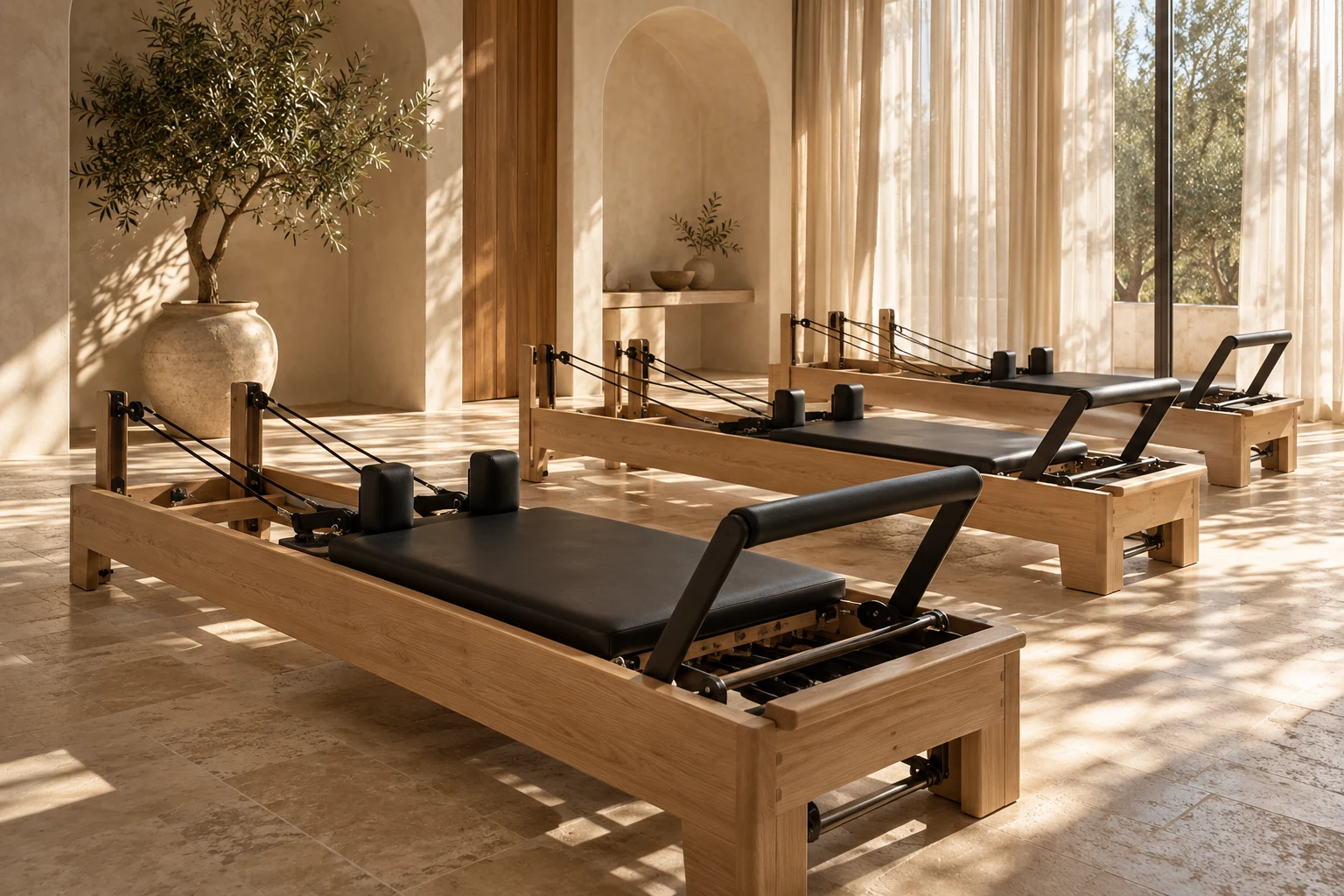 Original AI concept of a sunlit reformer studio, not Pilatera’s actual premises